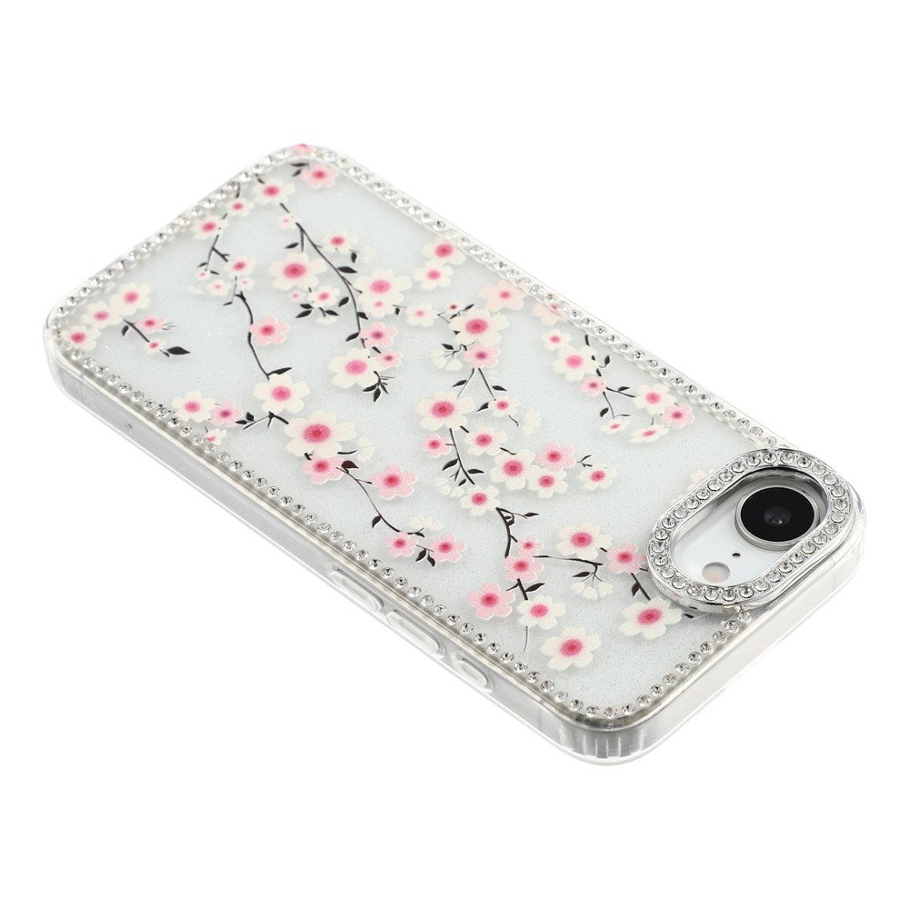 iPhone 17e / 16e EIDERWOOD Hybrid Mobilcover m. Rhinsten & Blomsterdesign - Gennemsigtig / Kirsebærblomster