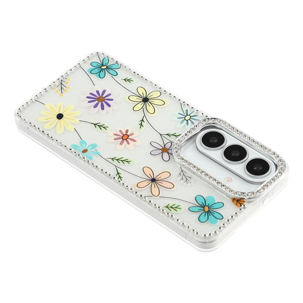 Samsung Galaxy S26 EIDERWOOD Hybrid Mobilcover m. Rhinsten & Blomsterdesign - Hvid / Flerfarvet Blomster