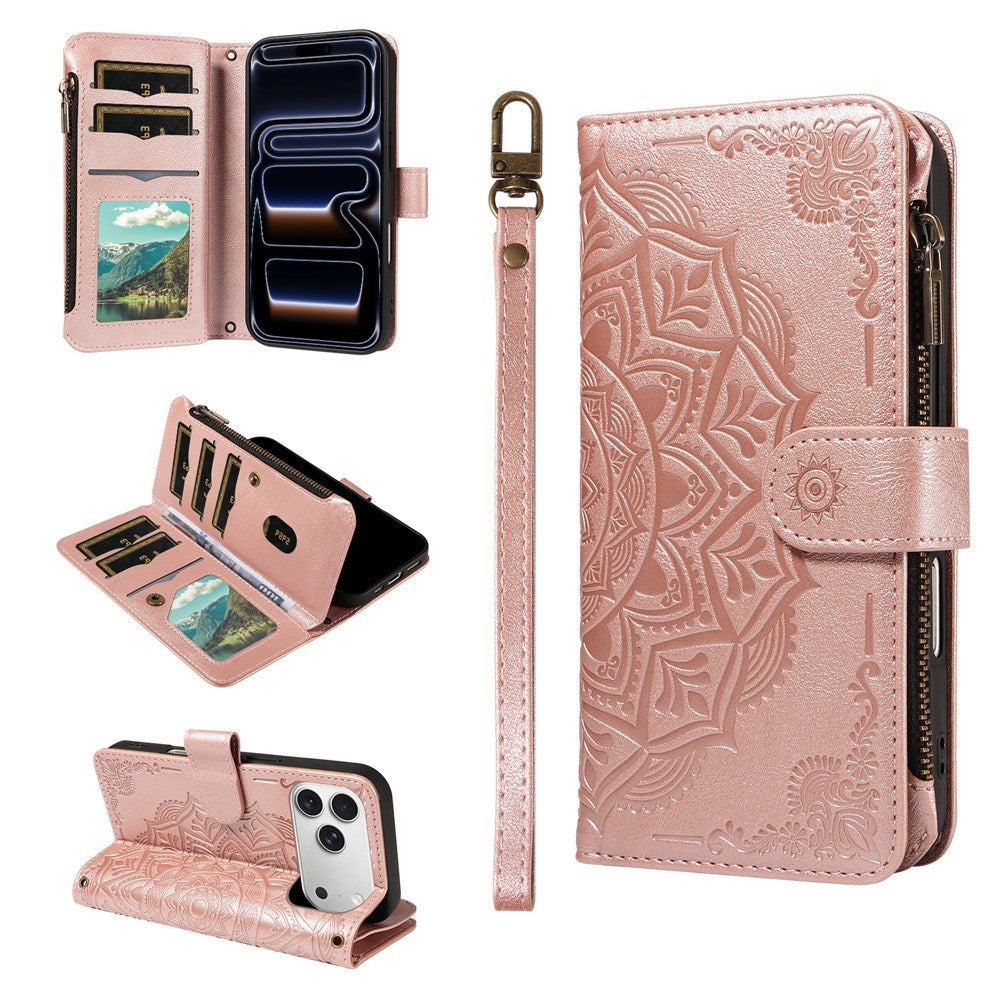 iPhone 17 Pro EIDERWOOD Flipcase m. 9 x Kortholder / Lynlåslomme / RFDI-Blokering / Rem - Rose Gold