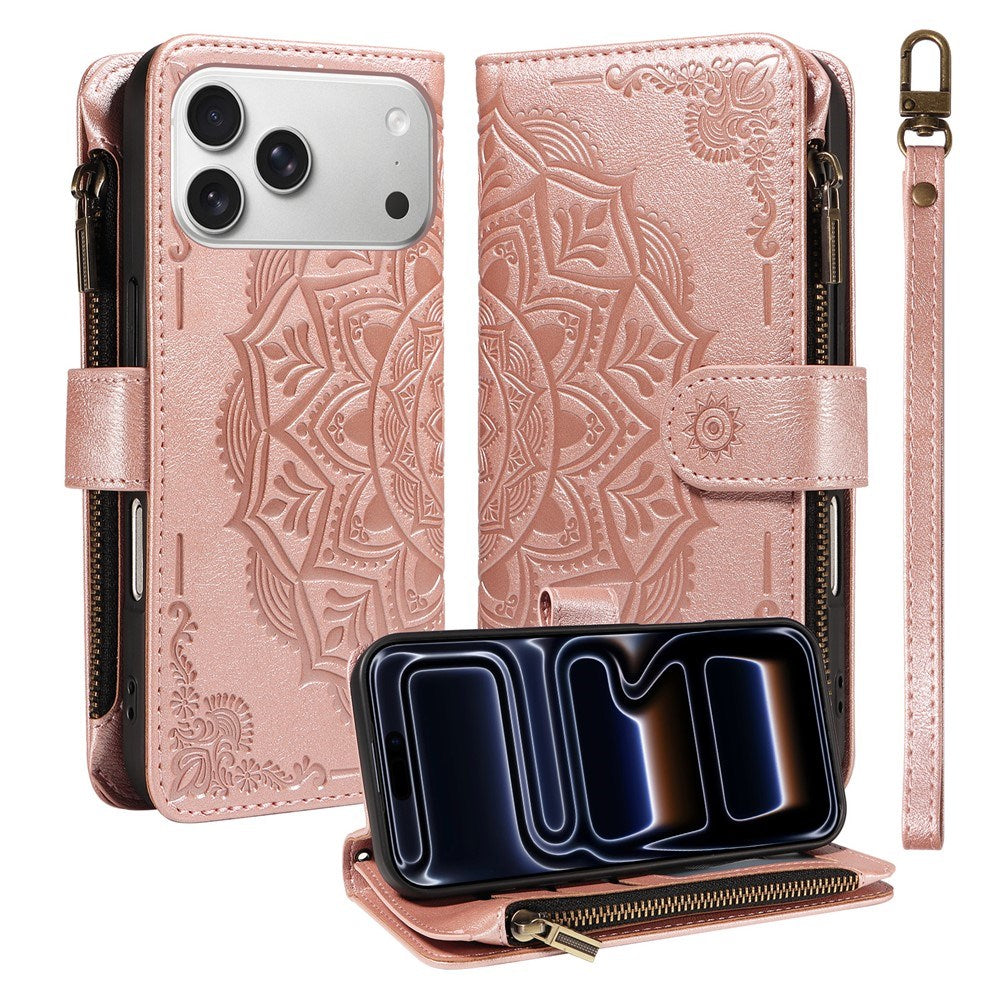 iPhone 17 Pro EIDERWOOD Flipcase m. 9 x Kortholder / Lynlåslomme / RFDI-Blokering / Rem - Rose Gold
