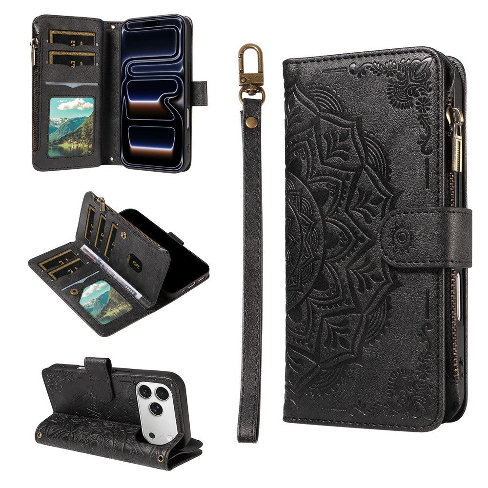 iPhone 17 Pro EIDERWOOD Flipcase m. 9 x Kortholder / Lynlåslomme / RFDI-Blokering / Rem - Sort