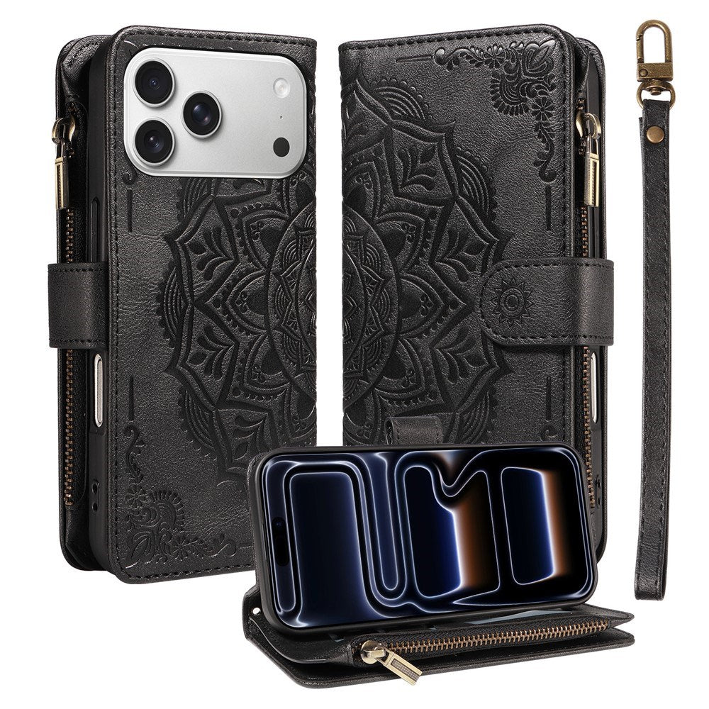 iPhone 17 Pro EIDERWOOD Flipcase m. 9 x Kortholder / Lynlåslomme / RFDI-Blokering / Rem - Sort