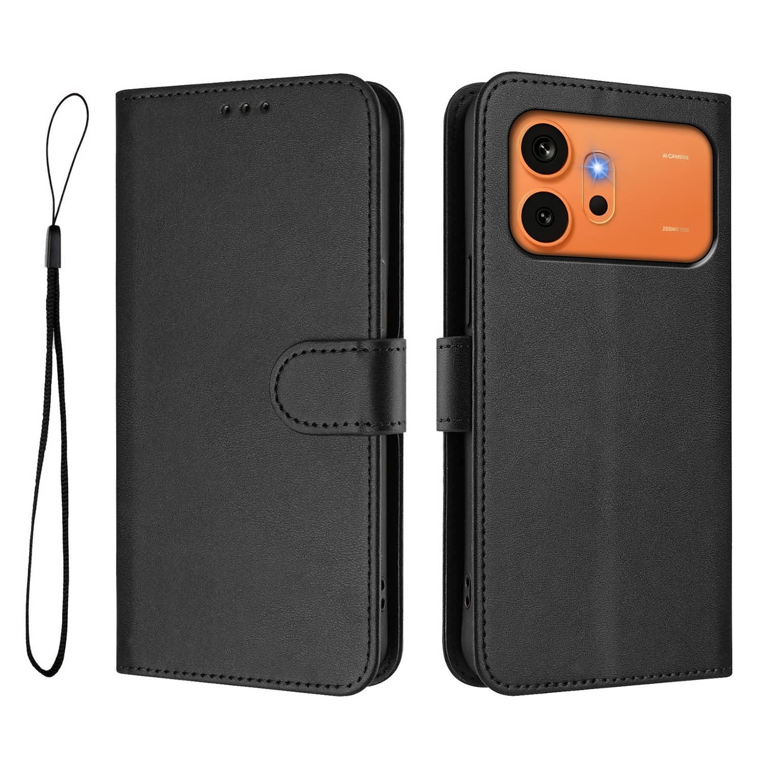 Honor 600 / 600 Pro EIDERWOOD Kunstlæder Flip Cover inkl. Strop - Sort