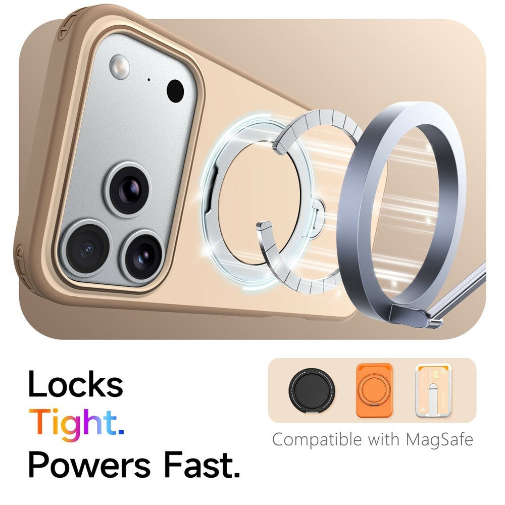 iPhone 18 Pro / 17 Pro EIDERWOOD Hybrid Plast Bagside Cover m. Roterende Kickstand - MagSafe Kompatibel - Beige