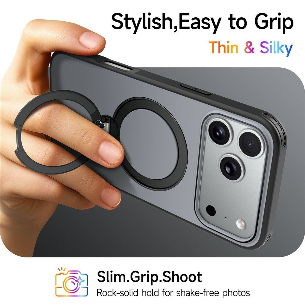 iPhone 18 Pro Max / 17 Pro Max EIDERWOOD Hybrid Plast Bagside Cover m. Roterende Kickstand - MagSafe Kompatibel - Sort