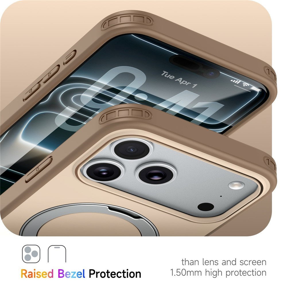 iPhone 18 Pro Max / 17 Pro Max EIDERWOOD Hybrid Plast Bagside Cover m. Roterende Kickstand - MagSafe Kompatibel - Beige