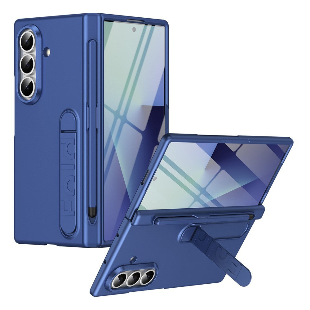 Samsung Galaxy Z Fold8 Hårdt Plast Bagside Cover m. Beskyttelsesglas & Kickstand - Mørkeblå