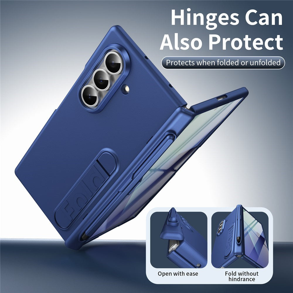 Samsung Galaxy Z Fold8 Hårdt Plast Bagside Cover m. Beskyttelsesglas & Kickstand - Mørkeblå