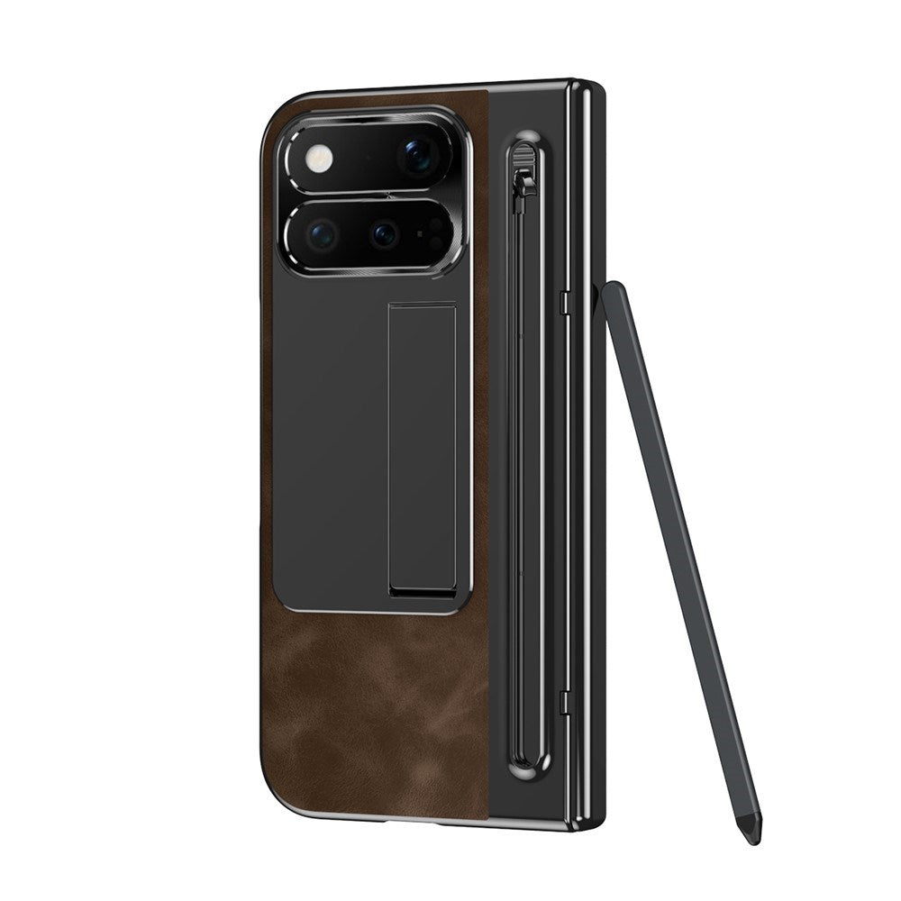 Google Pixel 11 Pro Fold EIDERWOOD Kunstlæder Mobilcover m. Hærdet Glas - Mørkebrun / Sort