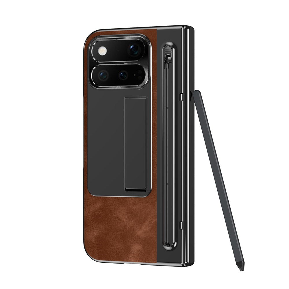 Google Pixel 11 Pro Fold EIDERWOOD Kunstlæder Mobilcover m. Hærdet Glas - Brun / Sort
