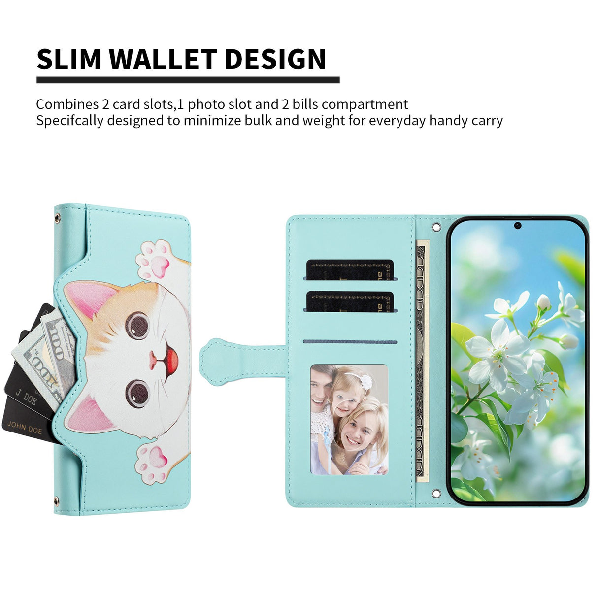 iPhone 18 Pro Max / 17 Pro Max Flip Cover - 3D Katteører - Kortholder - Ståfunktion - Blå