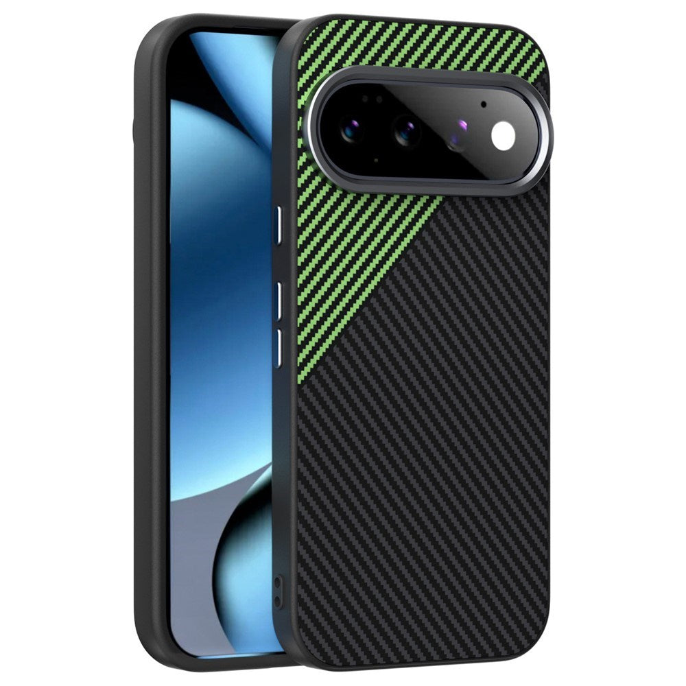 Google Pixel 11 ABEEL Hybrid Mobilcover m. Karbonfibretekstur - Sort / Grøn