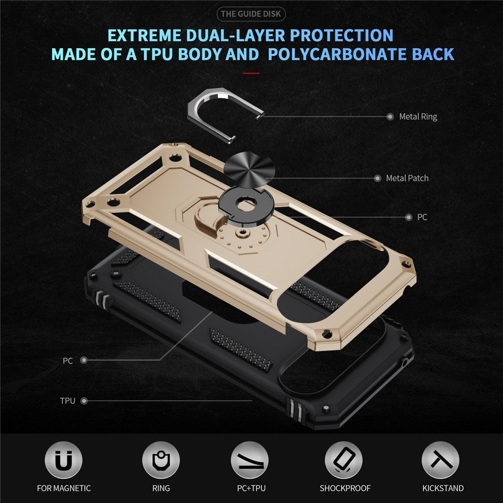 Google Pixel 11 / 11 Pro EIDERWOOD Håndværker Mobil Cover m. 360 Roterbar Kickstand - Guld
