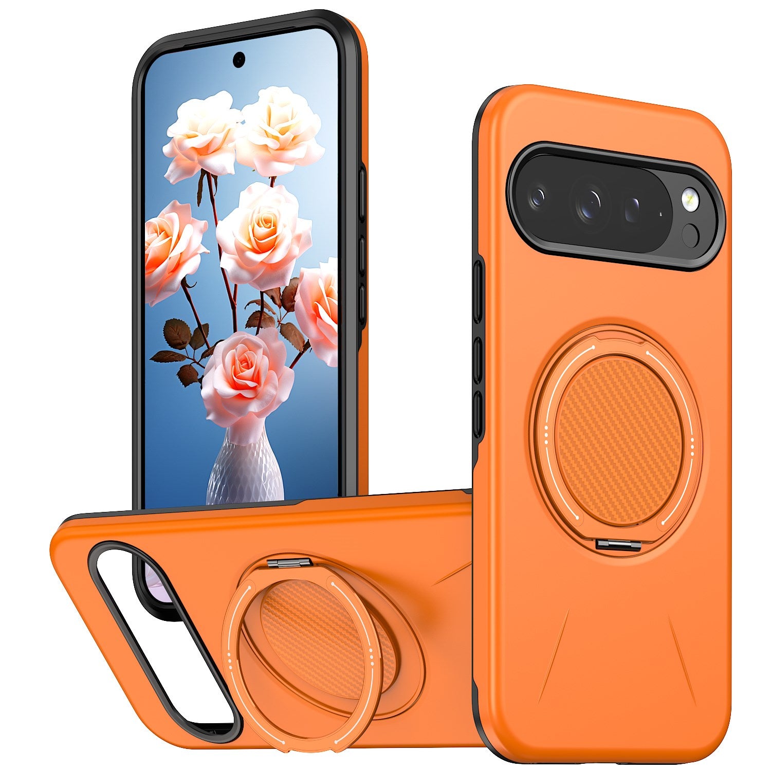 Google Pixel 11 / 11 Pro EIDERWOOD Hybrid Plast Bagside Cover m. Roterende Kickstand - MagSafe Kompatibel - Orange