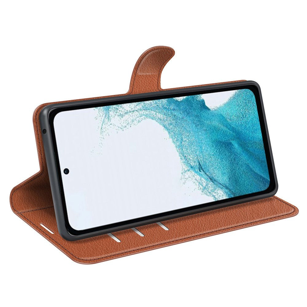 Samsung Galaxy A54 (5G) PU Litchi Læder Flip Cover m. Pung - Brun