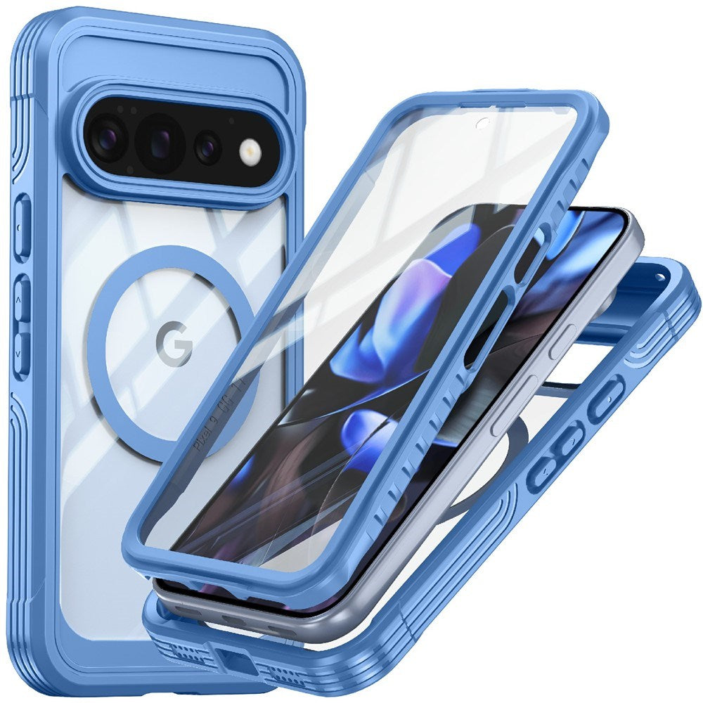 Google Pixel 11 Pro XL Stødabsorberende Mobilcover m. Indbygget Skærmbeskyttelse - Gennemsigtig / Blå