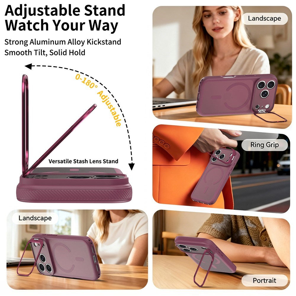 iPhone 18 Pro Max / 17 Pro Max Hybrid Plast Bagside Cover m. Stødabsorberende Kanter & Kickstand - MagSafe Kompatibel - Rød