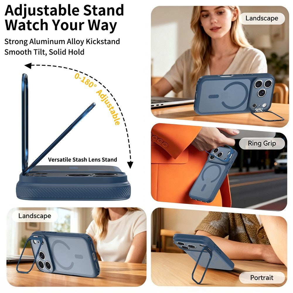 iPhone 18 Pro / 17 Pro Hybrid Plast Bagside Cover m. Stødabsorberende Kanter & Kickstand - MagSafe Kompatibel - Blå