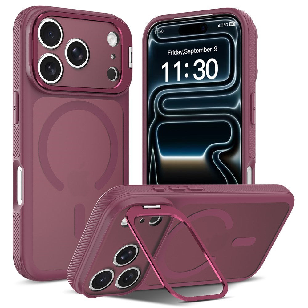 iPhone 18 Pro / 17 Pro Hybrid Plast Bagside Cover m. Stødabsorberende Kanter & Kickstand - MagSafe Kompatibel - Rød