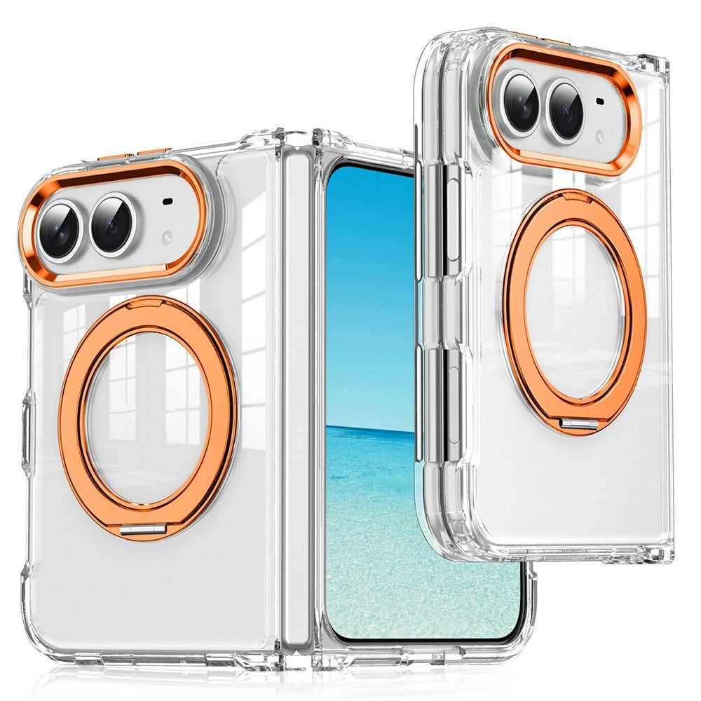 EIDERWOOD iPhone Fold Hybrid Cover med Ståfunktion - MagSafe Kompatibel - Gennemsigtig / Orange