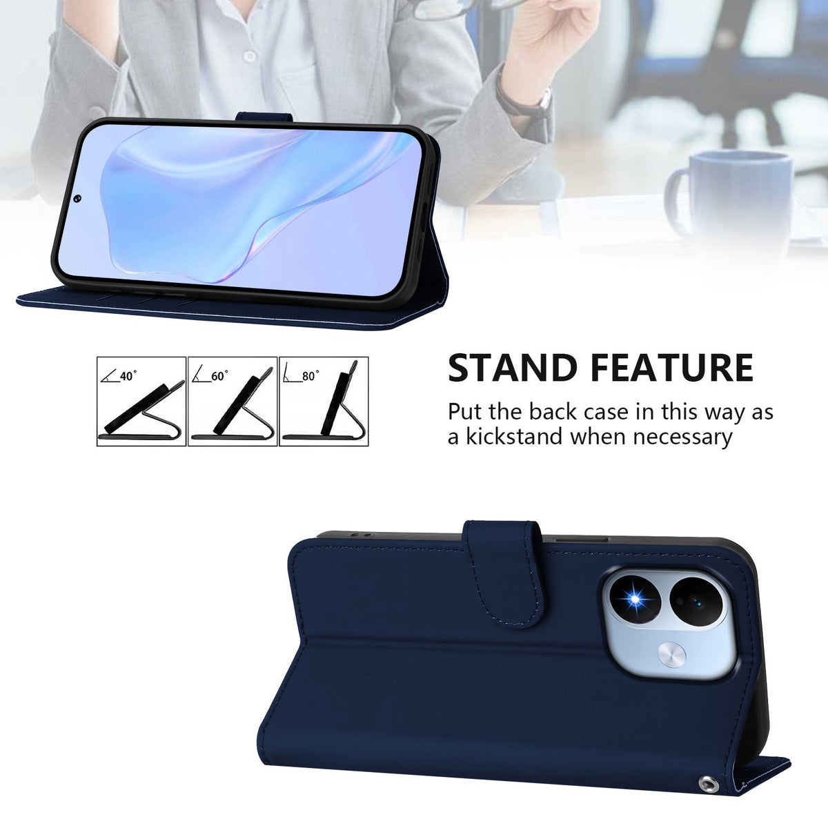 Xiaomi Redmi Note 17 (5G) EIDERWOOD Kunstlæder Flip Cover m. Strop & Kortholder - Blå