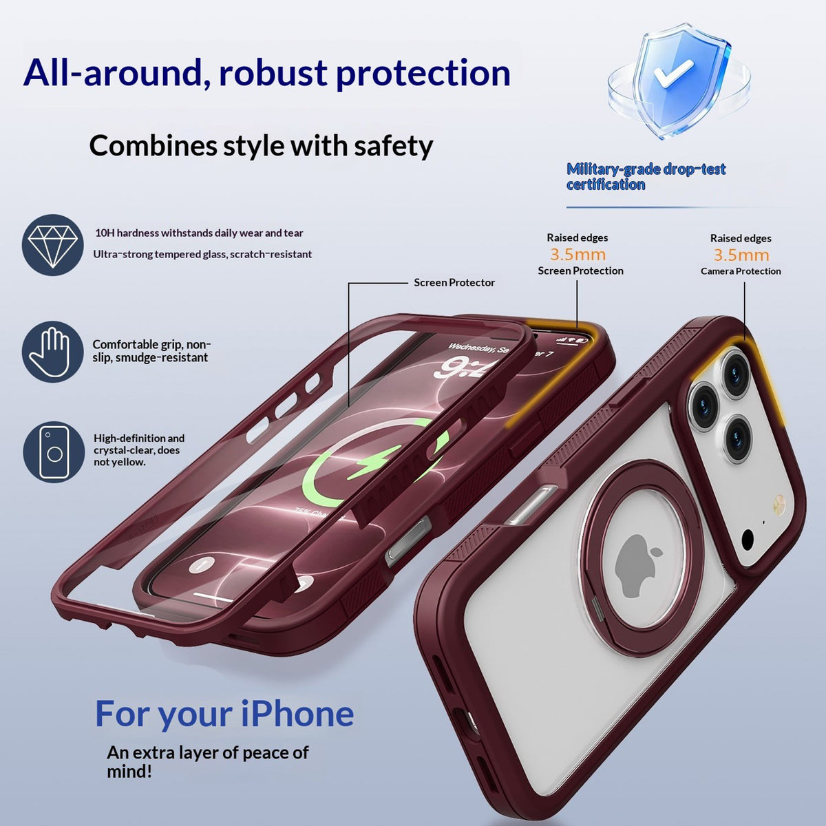 EIDERWOOD iPhone 18 Pro Max / 17 Pro Max Mobil Cover m. Skærmbeskyttelse og Kickstand - MagSafe Kompatibel - Rød / Gennemsigtig