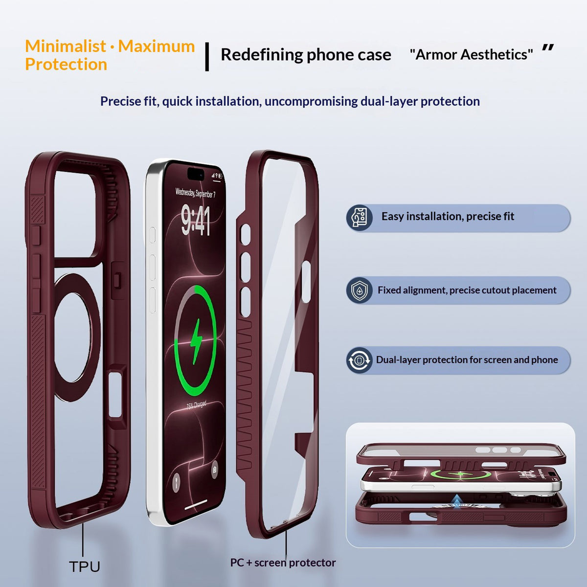 EIDERWOOD iPhone 18 Pro Max / 17 Pro Max Mobil Cover m. Skærmbeskyttelse og Kickstand - MagSafe Kompatibel - Rød / Gennemsigtig