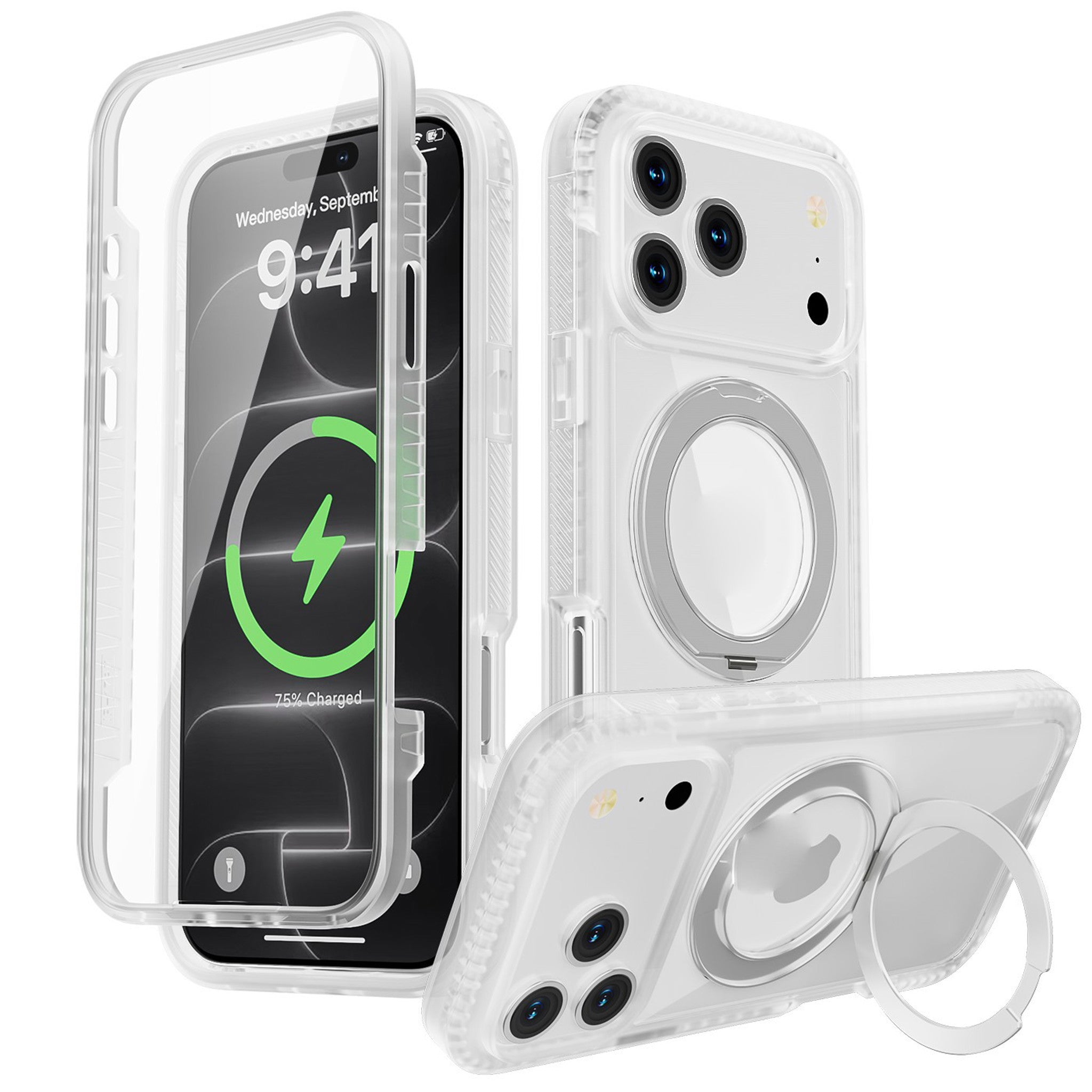 EIDERWOOD iPhone 18 Pro / 17 Pro Mobil Cover m. Skærmbeskyttelse og Kickstand - MagSafe Kompatibel - Hvid / Gennemsigtig