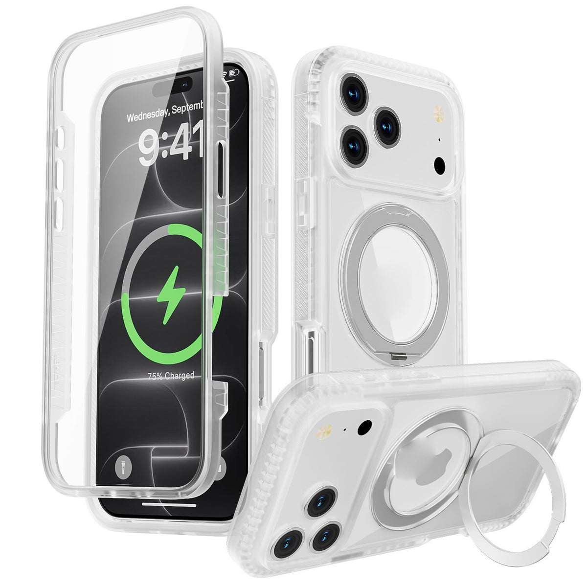 EIDERWOOD iPhone 18 Pro / 17 Pro Mobil Cover m. Skærmbeskyttelse og Kickstand - MagSafe Kompatibel - Hvid / Gennemsigtig