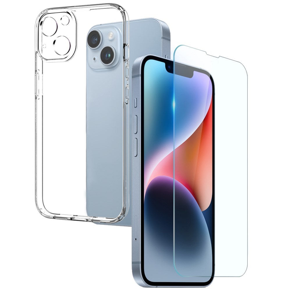 iPhone 14 NORTHJO 2-i-1 Sæt - Fleksibelt Plast Mobil Cover & Skærmbeskyttelsesglas - Gennemsigtig