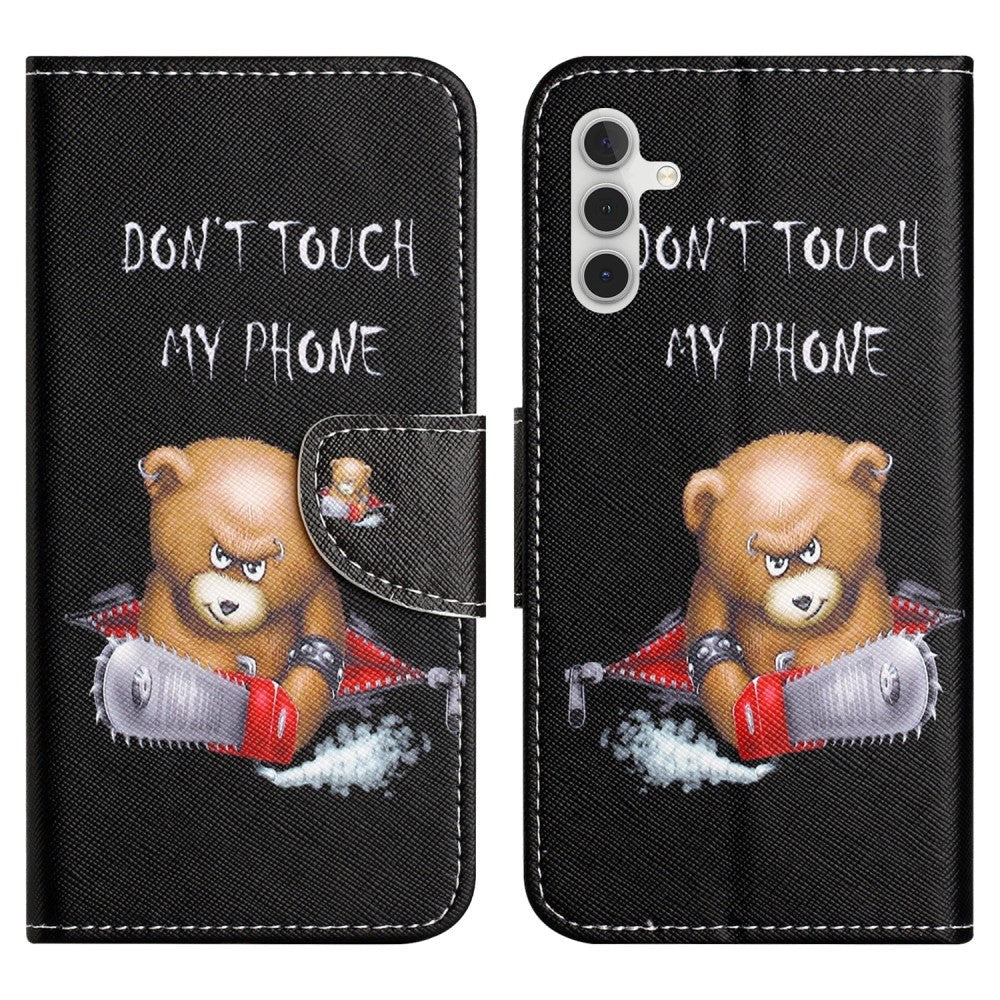Samsung Galaxy A24 Læder Flip Cover m. Pung & Ståfunktion - "Don't Touch my Phone" Bjørn