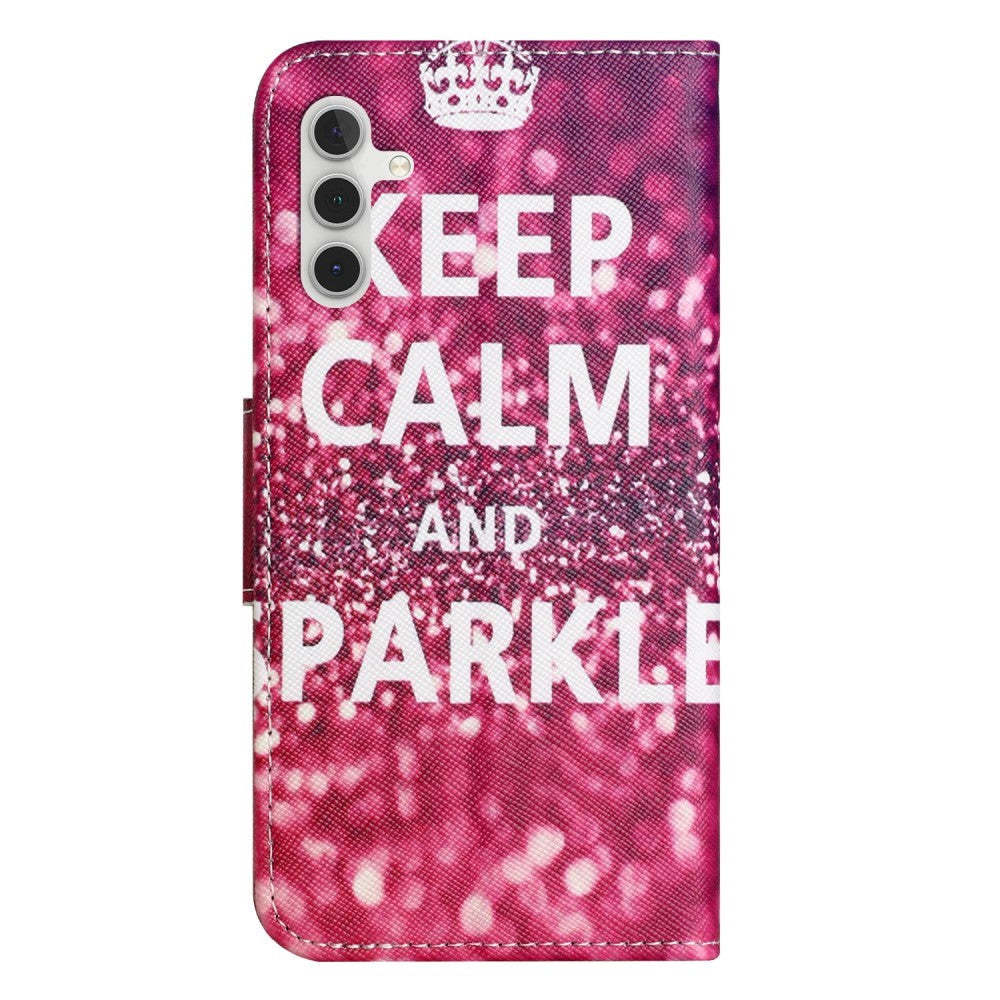 Samsung Galaxy A24 Læder Flip Cover m. Pung & Ståfunktion - "Keep Calm and Sparkle"