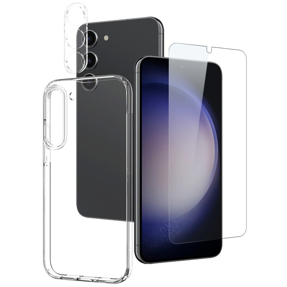 Samsung Galaxy S23 NORTHJO 360° Protection Set inkl. Cover & Skærmbeskyttelse & Kameralinsebeskyttelse - Gennemsigtig