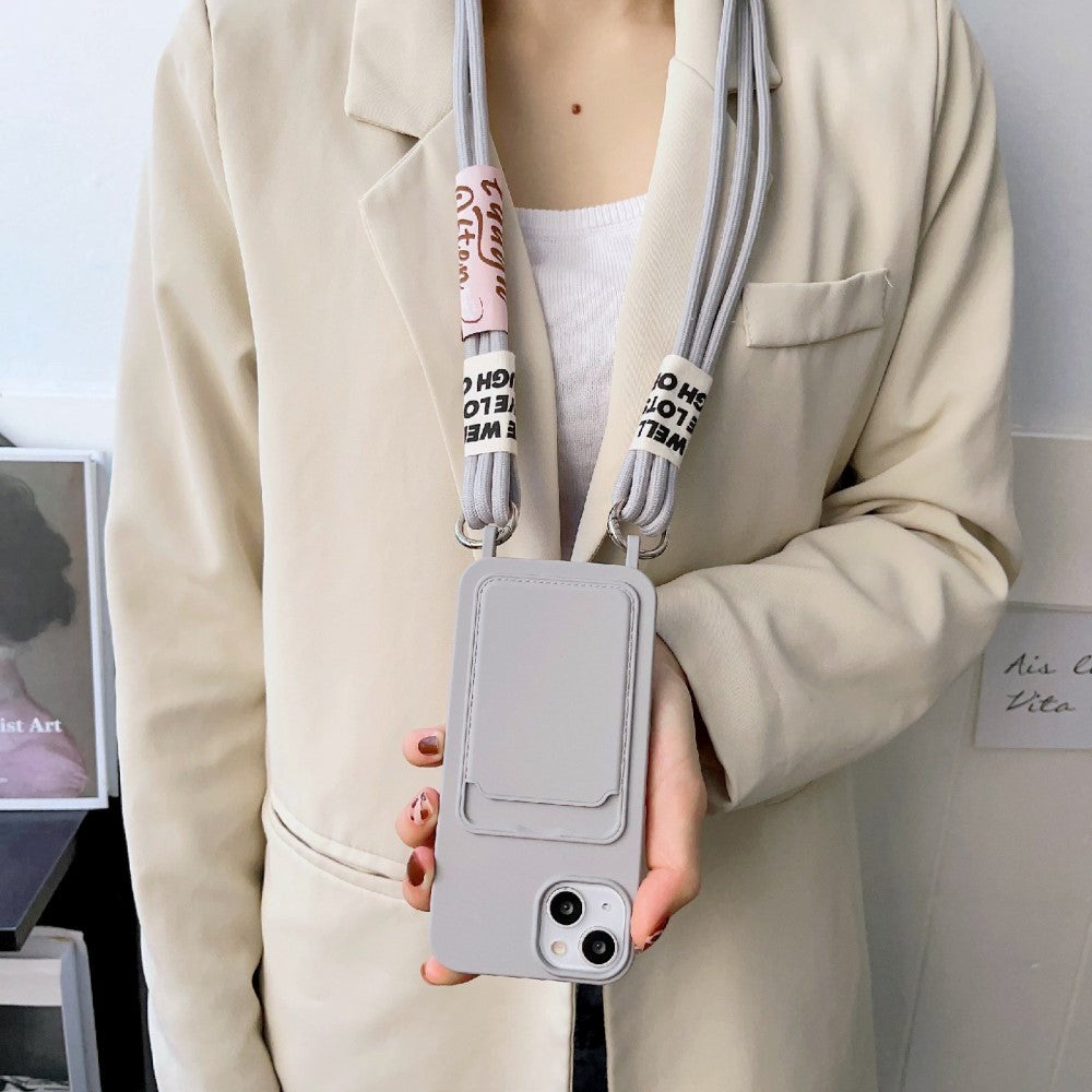 iPhone 14 Fleksibel Plastik Bagside Cover m. Kortholder & Strop - Gul