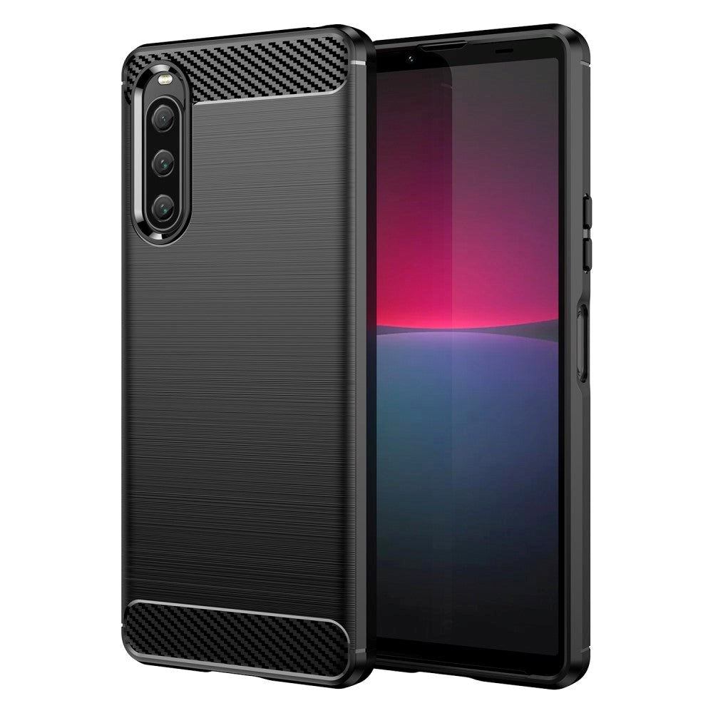 Sony Xperia 10 V Brushed Carbon Bagside Cover - Sort