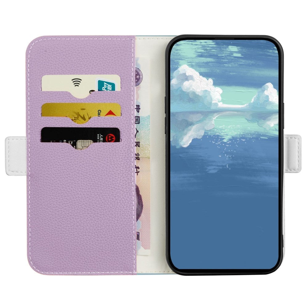 Samsung Galaxy A24 PU Litchi Læder Flip Cover m. Magnetisk Luk - Lilla