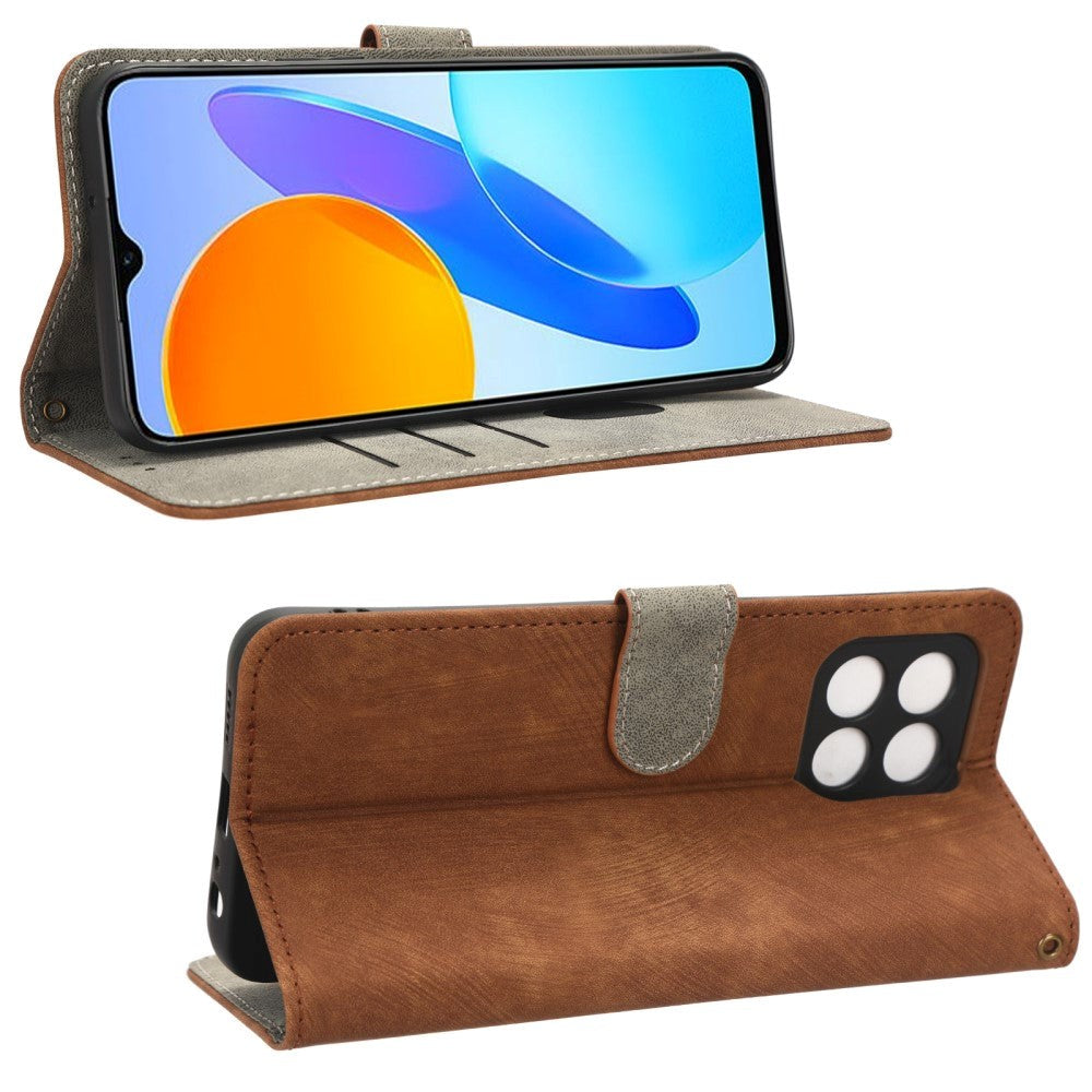 Honor 70 Lite Læder Flip Cover m. Pung & Strop - Brun