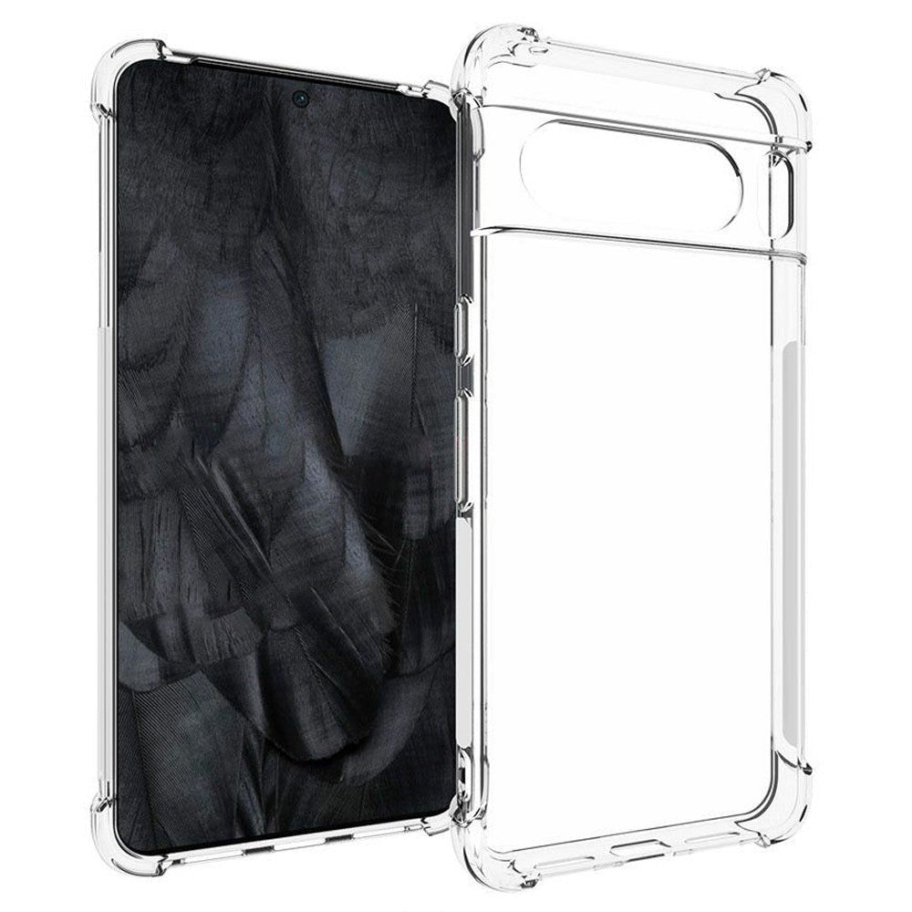 Google Pixel 8 Pro Shockproof Fleksibelt Plastik Bagside Cover m. Forstærkede Hjørner - Gennemsigtig