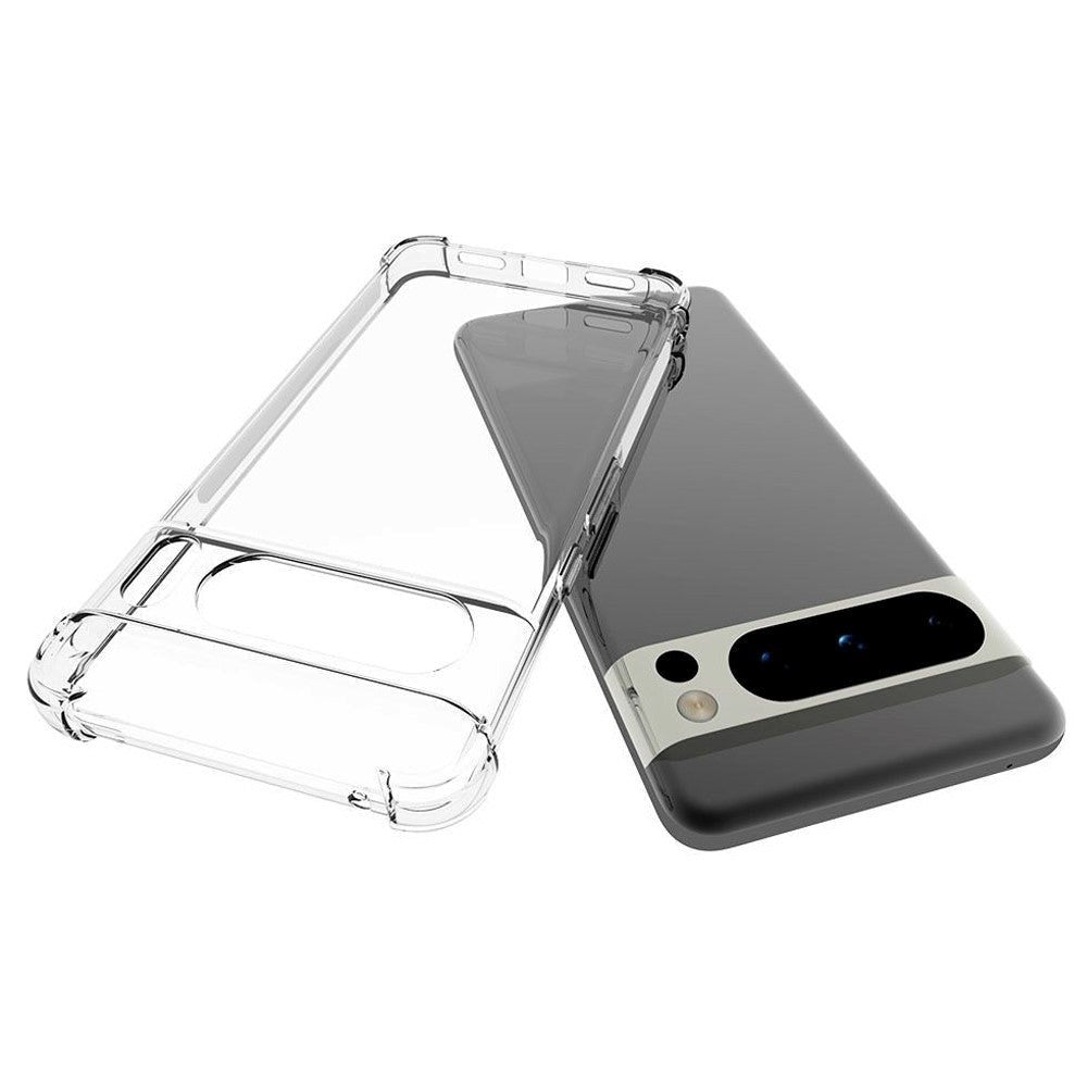 Google Pixel 8 Pro Shockproof Fleksibelt Plastik Bagside Cover m. Forstærkede Hjørner - Gennemsigtig