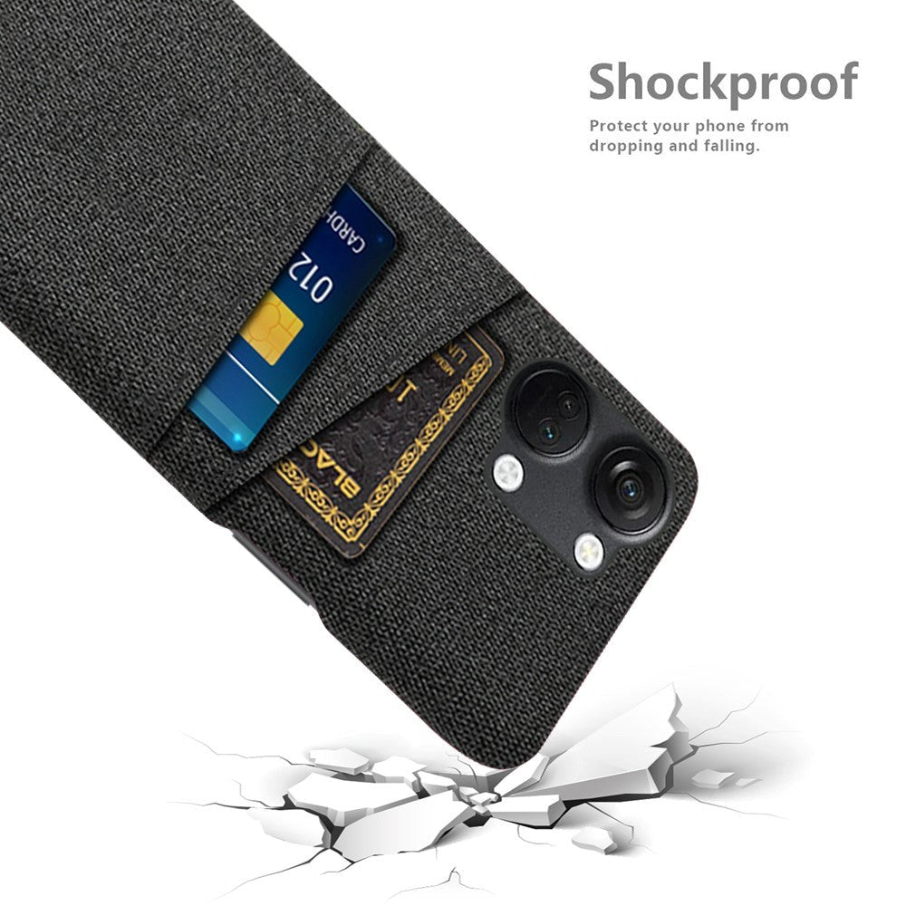 OnePlus Nord 3 (5G) Stofbetrukket Plastik Bagside Cover med Kortholder - Sort