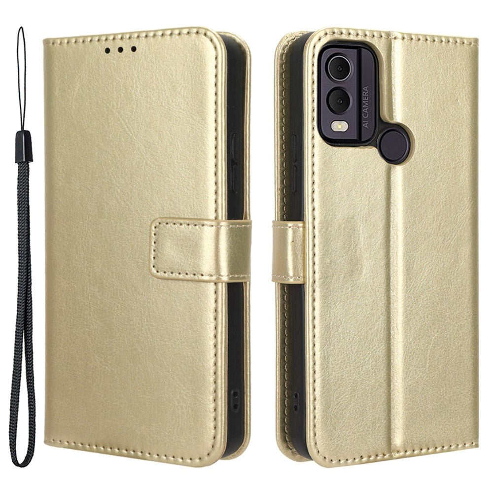 Nokia C22 Læder Flip Cover m. Pung og Strop - Guld