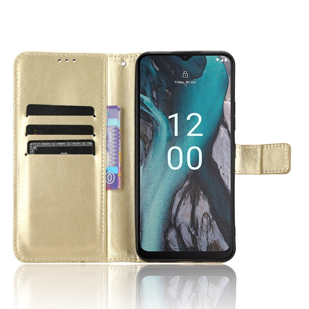 Nokia C22 Læder Flip Cover m. Pung og Strop - Guld