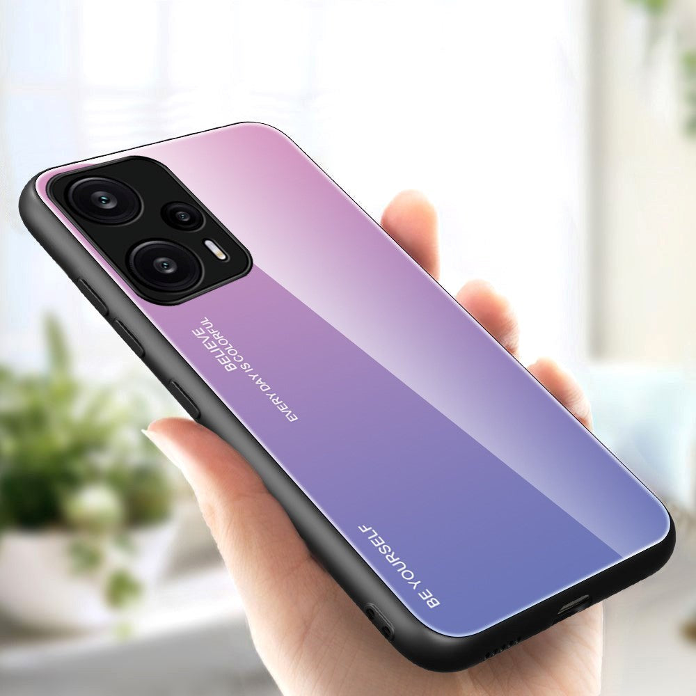 Xiaomi Poco F5 Glas Bagside Cover - Lyserød / Lilla