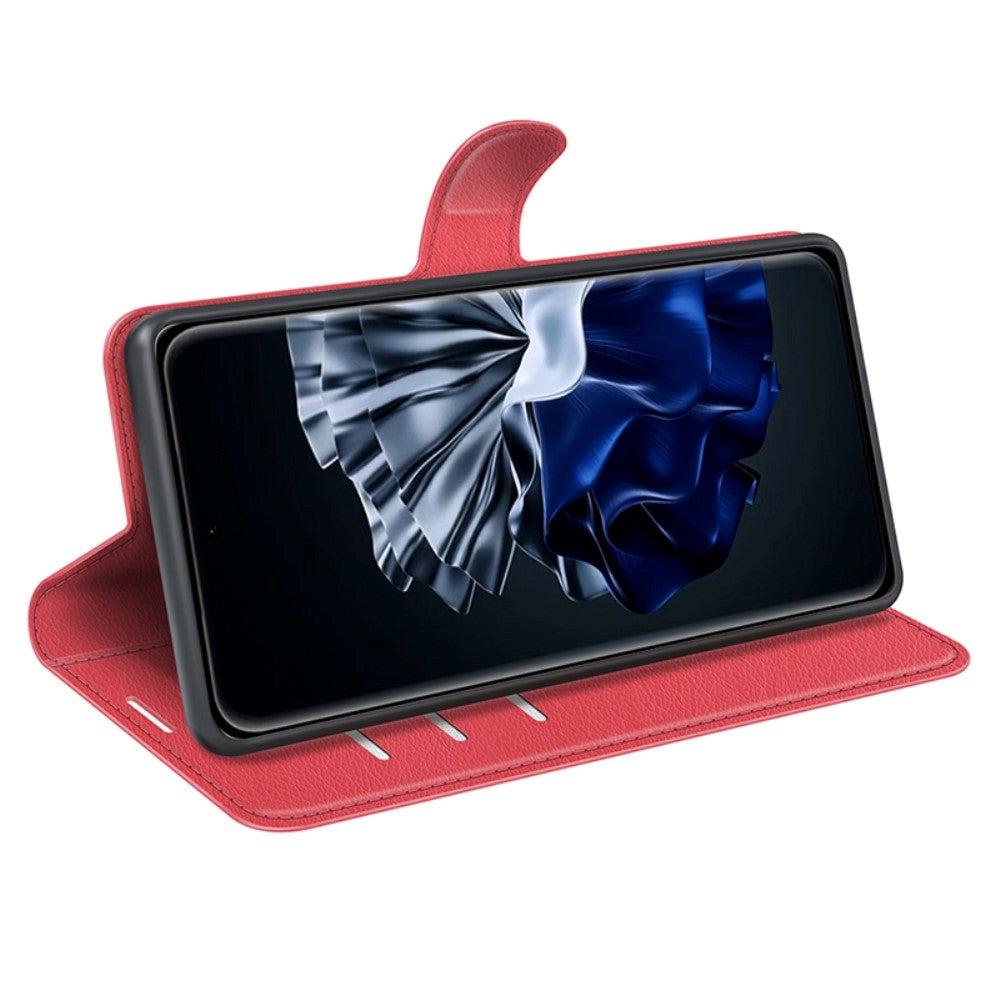 Huawei P60 Pro Litchi Læder Flip Cover m. Pung - Rød