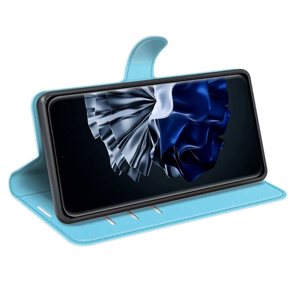 Huawei P60 Pro Litchi Læder Flip Cover m. Pung - Blå