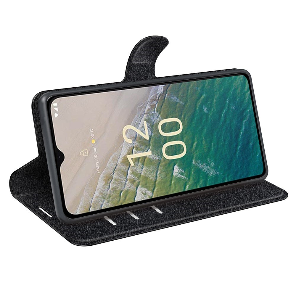 Nokia C32 - EIDERWOOD Kunstlæder Flip Cover m. Kortholder & Ståfunktion - Sort