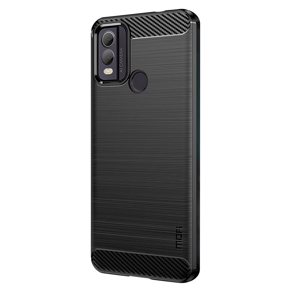 Nokia C22 Mofi Brushed Carbon Fiber Fleksibelt Plastik Bagside Cover - Sort