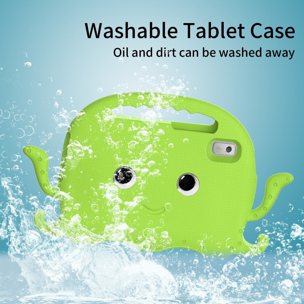 Lenovo Tab M9 Børne Bagside Cover m. Skulderstrop & Håndholder - Blæksprutte - Grøn