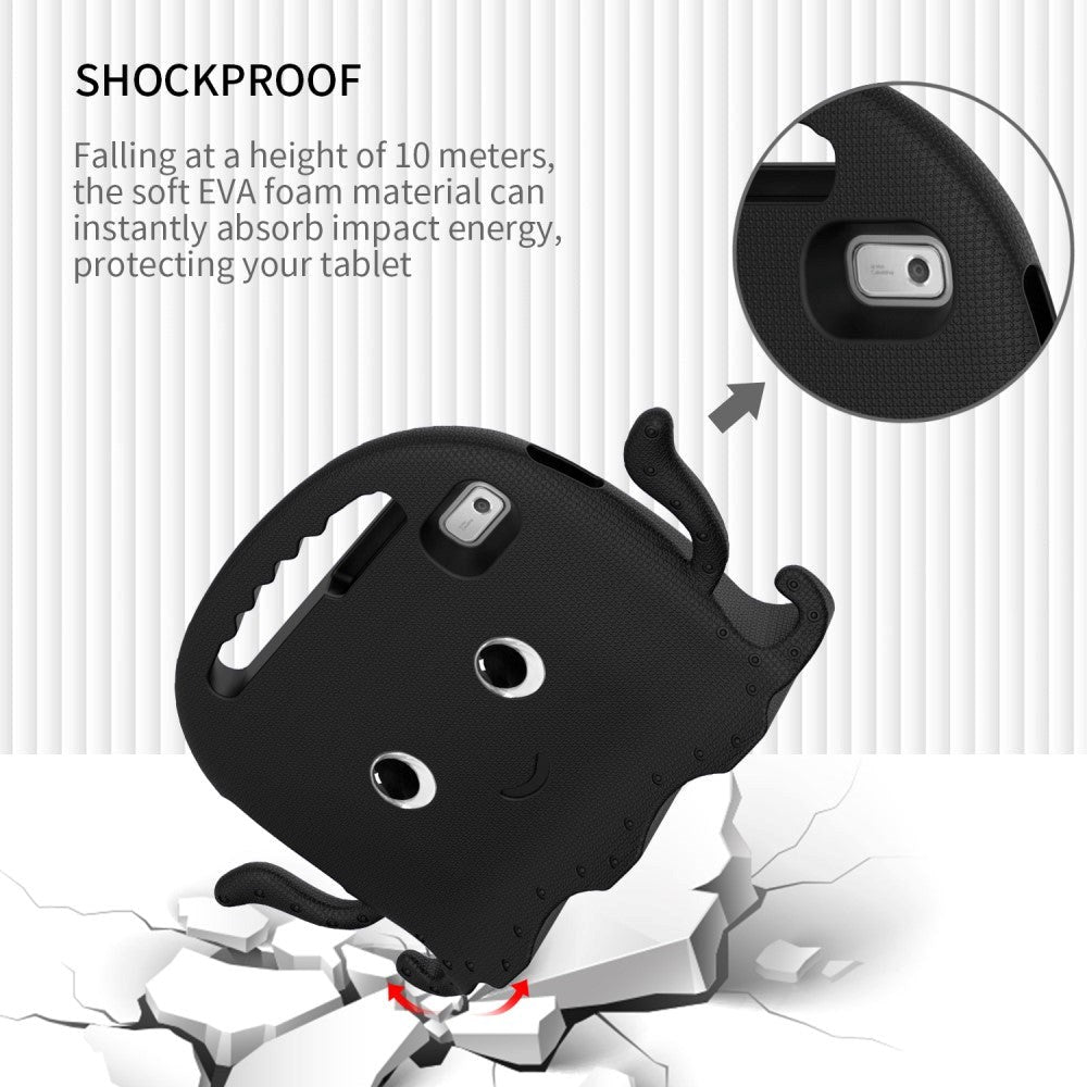 Lenovo Tab M9 Børne Bagside Cover m. Skulderstrop & Håndholder - Blæksprutte - Sort