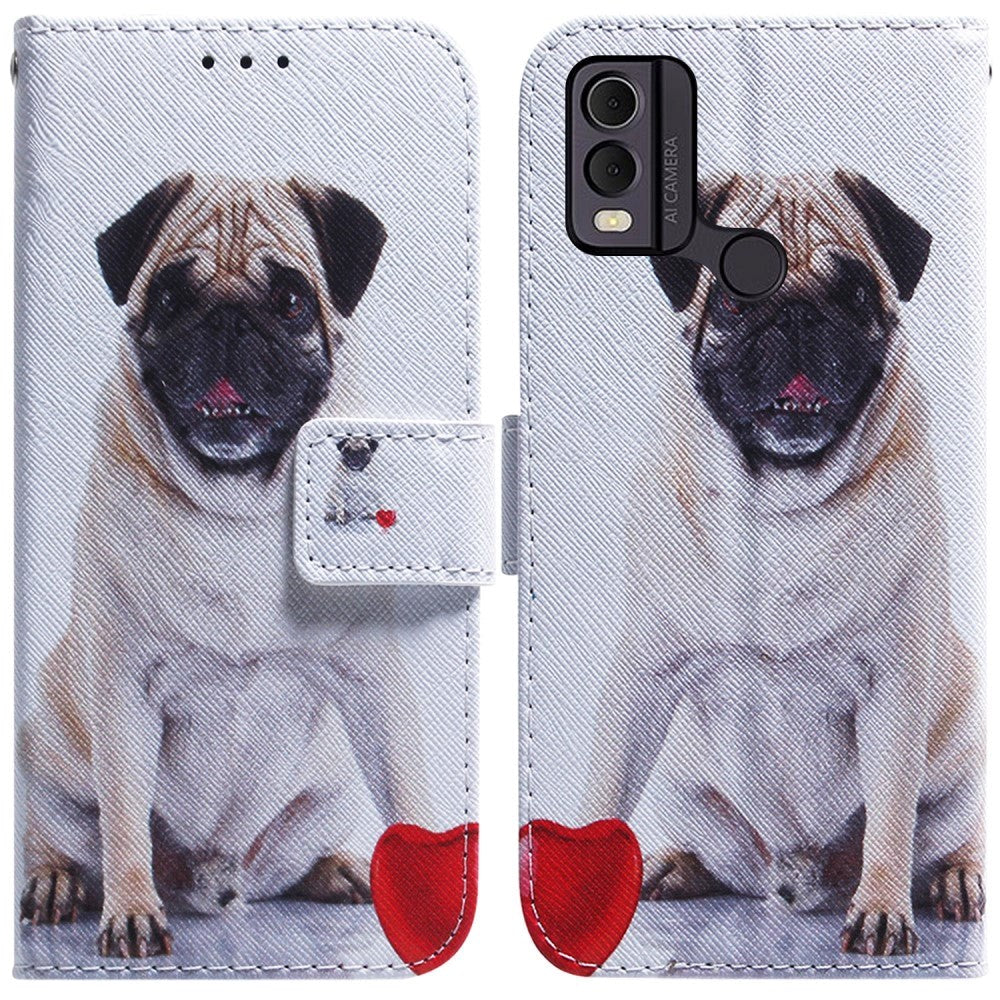 Nokia C22 Læder Flip Cover m. Pung & Print - Hund